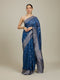Mohey Indigo Blue Saree with Geometric Motifs and Floral Motifs on Border