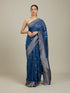 Mohey Indigo Blue Saree with Geometric Motifs and Floral Motifs on Border