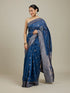 Mohey Indigo Blue Saree with Geometric Motifs and Floral Motifs on Border