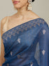 Mohey Indigo Blue Saree with Geometric Motifs and Floral Motifs on Border