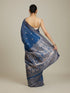 Mohey Indigo Blue Saree with Geometric Motifs and Floral Motifs on Border