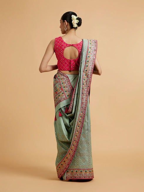 Mohey Sea Green Floral Embroidered Saree with Sequin Work