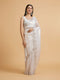 Mohey Soft Cream Plain Saree with Rhinestone Embellished Borders