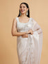 Mohey Soft Cream Plain Saree with Rhinestone Embellished Borders