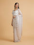 Mohey Soft Cream Plain Saree with Rhinestone Embellished Borders