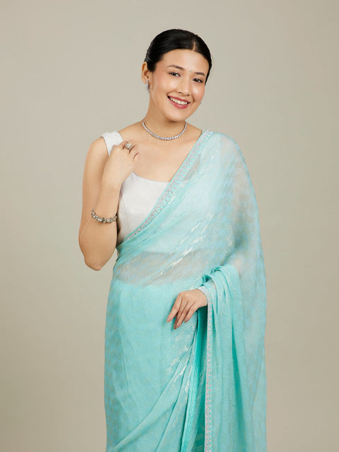 Mohey Ethereal Light Blue Chinon Saree