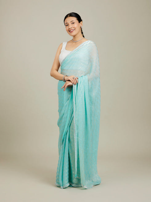 Mohey Ethereal Light Blue Chinon Saree