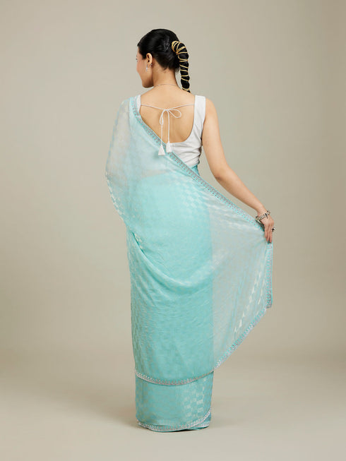 Mohey Ethereal Light Blue Chinon Saree