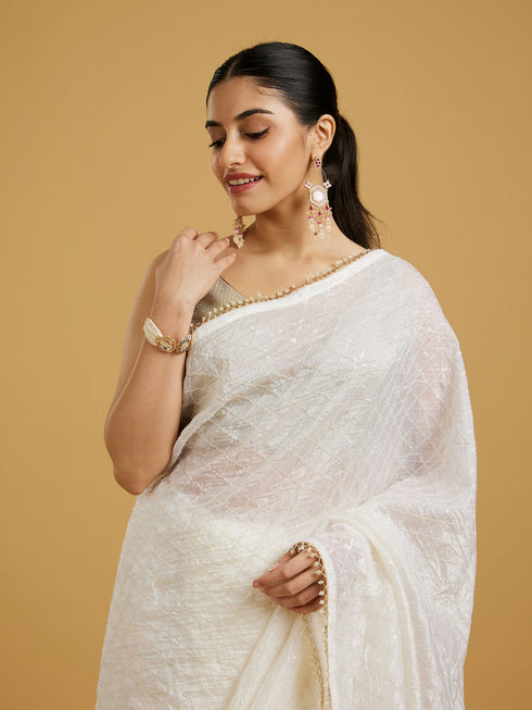 Mohey Ethereal Cream Organza Saree