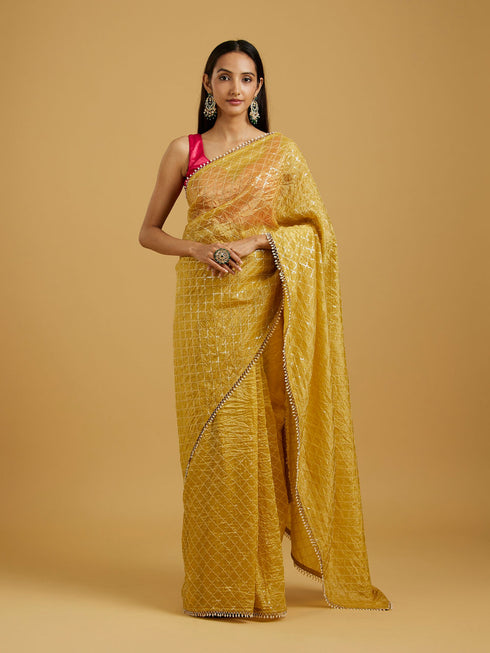 Mohey Glowing Sunshine Yellow Organza Saree