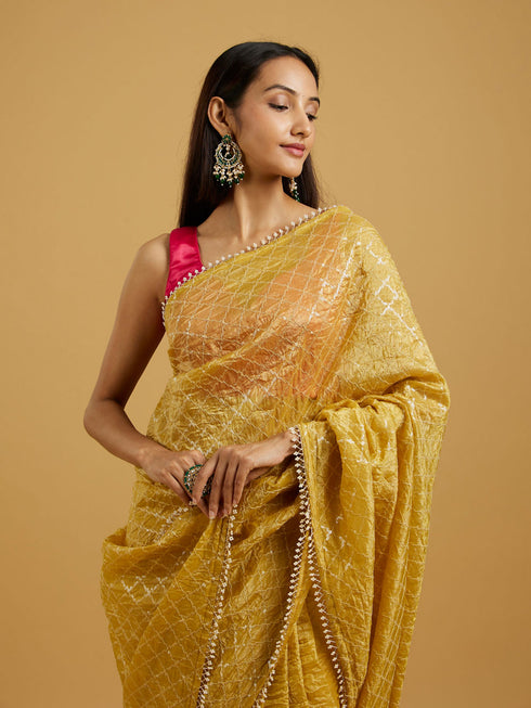 Mohey Glowing Sunshine Yellow Organza Saree