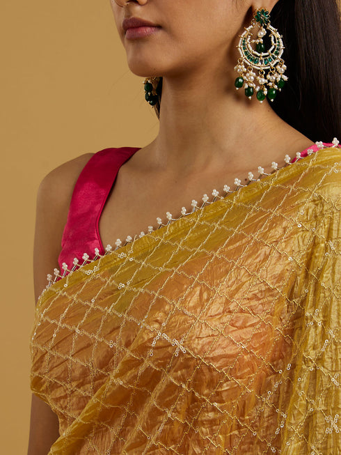Mohey Glowing Sunshine Yellow Organza Saree
