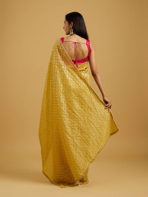 Mohey Glowing Sunshine Yellow Organza Saree