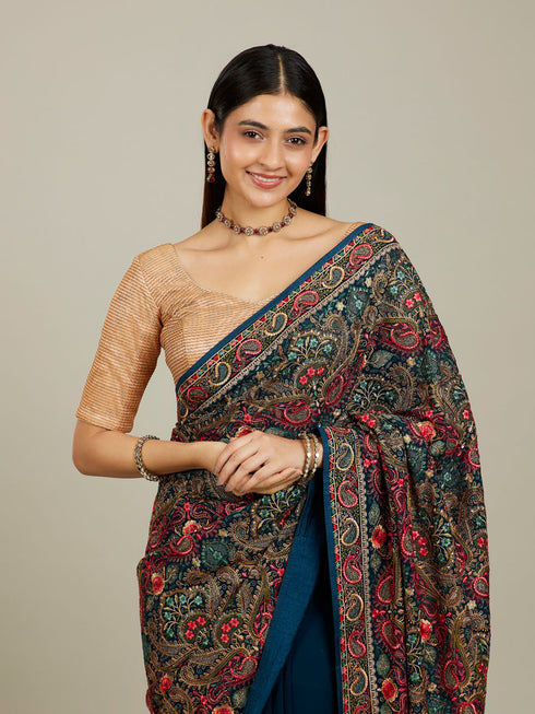 Mohey Azure Elegance Georgette Saree
