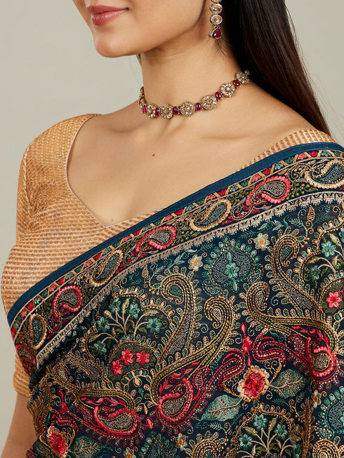 Mohey Azure Elegance Georgette Saree