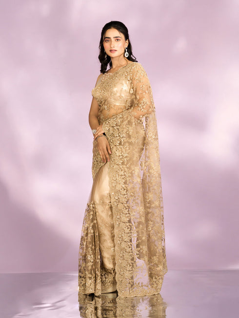Mohey Beige Euphoria Net Saree