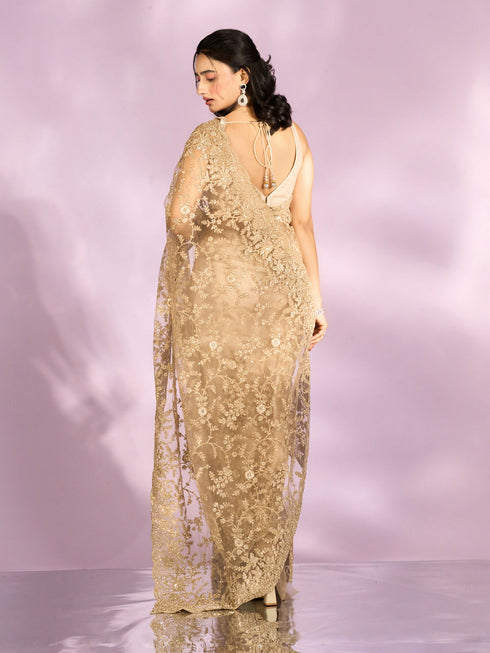 Mohey Beige Euphoria Net Saree