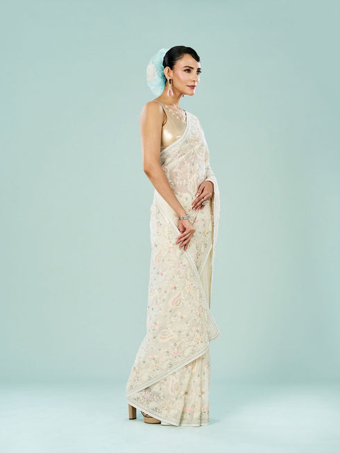 Mohey Elegant Cream Organza Saree
