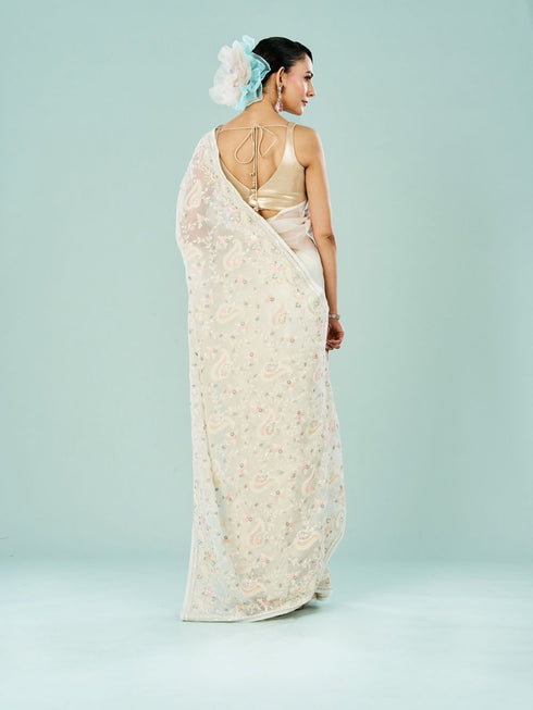 Mohey Elegant Cream Organza Saree