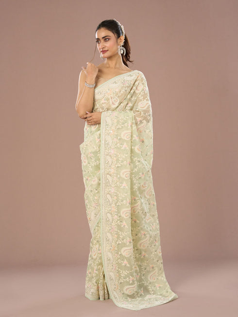 Mohey Enchanting Pista Green Saree