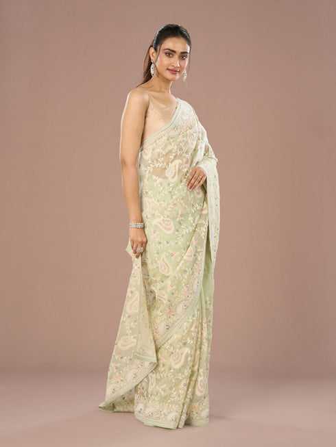 Mohey Enchanting Pista Green Saree