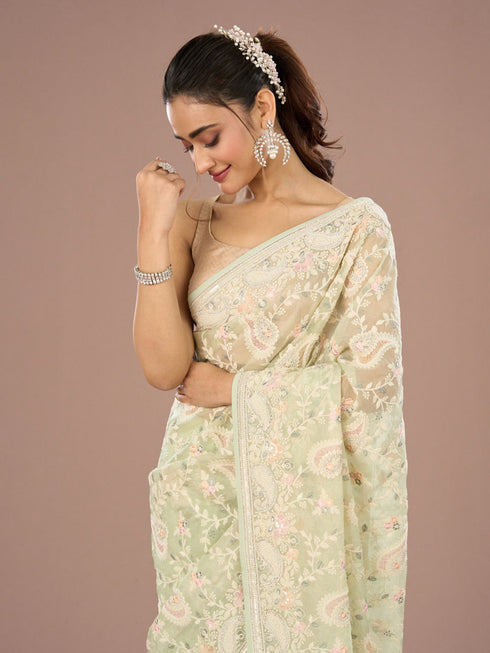 Mohey Enchanting Pista Green Saree