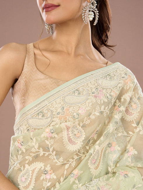 Mohey Enchanting Pista Green Saree