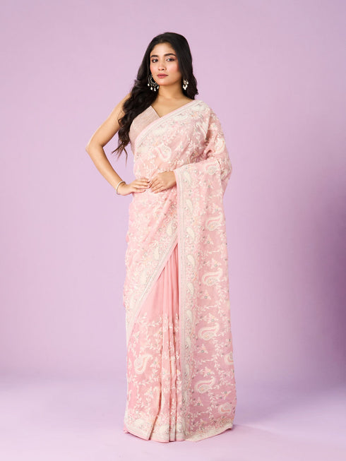 Mohey Enchanting Pink Organza Saree