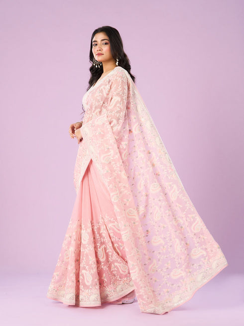 Mohey Enchanting Pink Organza Saree