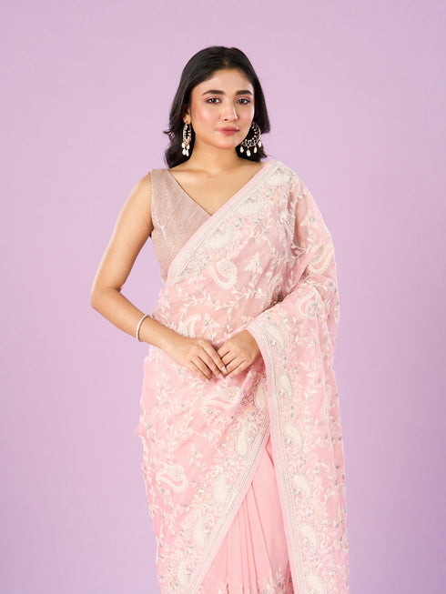 Mohey Enchanting Pink Organza Saree
