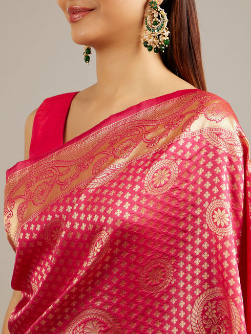 Mohey Rani Pink Floral Buta Patterned Saree with Intricate Bel Buti Borders