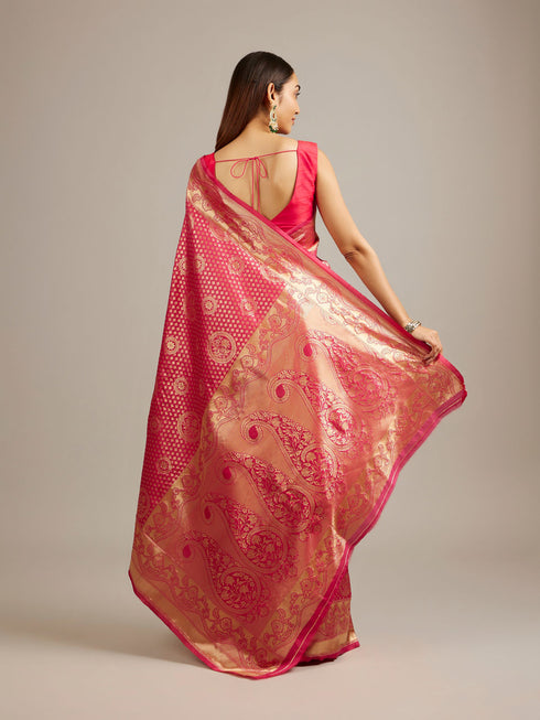 Mohey Rani Pink Floral Buta Patterned Saree with Intricate Bel Buti Borders