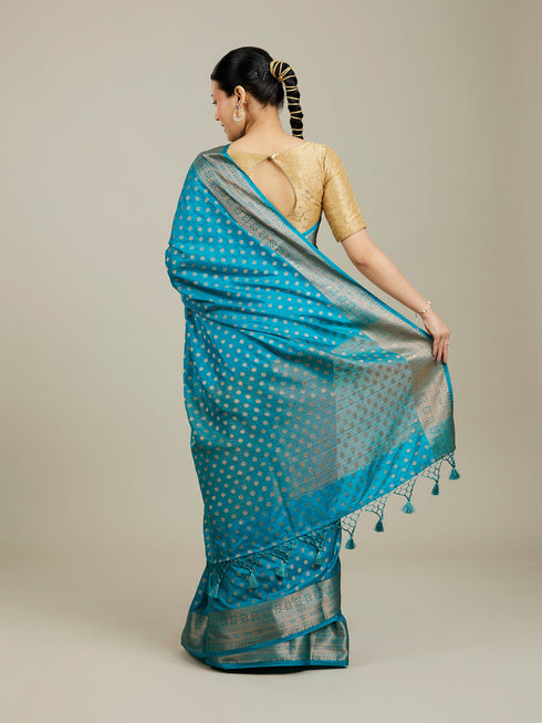 Mohey Teal Blue Buta Patterned Saree with Intricate Borders