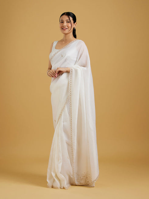 Mohey Graceful Cream Crepe Saree