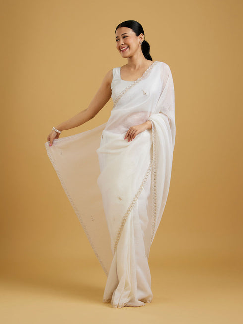 Mohey Graceful Cream Crepe Saree