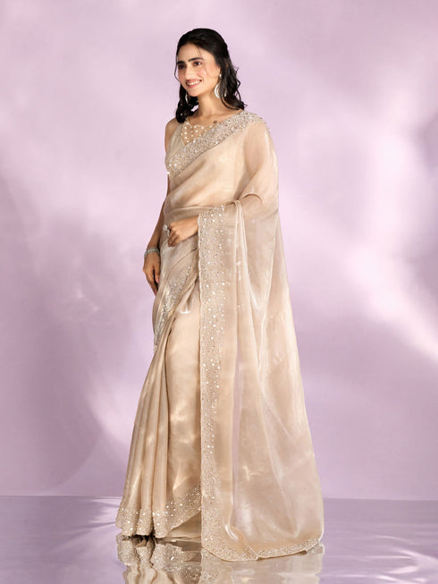 Mohey Fawn Elegance Organza Saree
