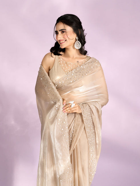 Mohey Fawn Elegance Organza Saree