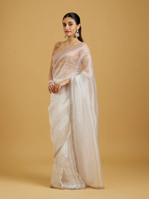 Mohey Ethereal White Elegance Saree