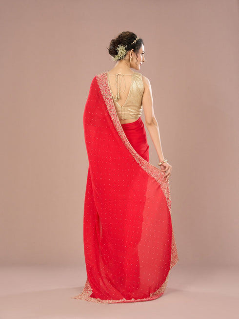 Mohey Radiant Red Chinon Saree