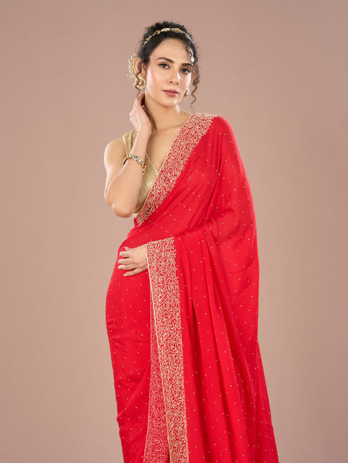 Mohey Radiant Red Chinon Saree