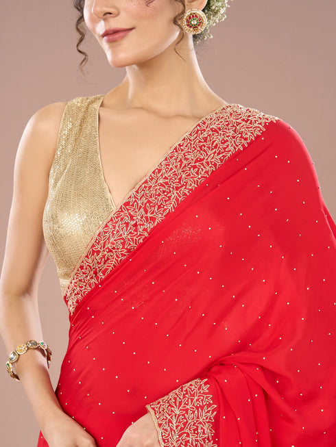 Mohey Radiant Red Chinon Saree