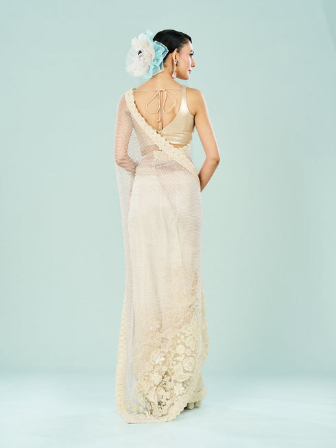 Mohey Stylish Cream Knit Saree