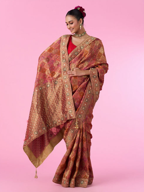Mohey Ravishing Rust Red Bridal Saree