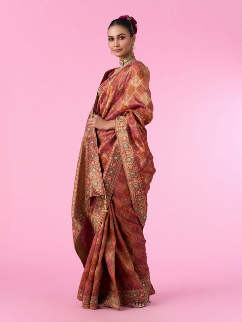 Mohey Ravishing Rust Red Bridal Saree