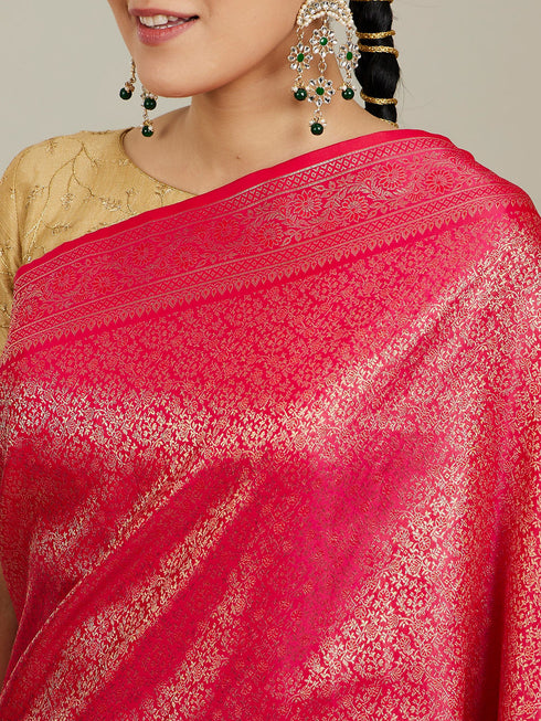 Mohey Rani Pink Floral Jaal Patterned Saree with Bel Buti Borders