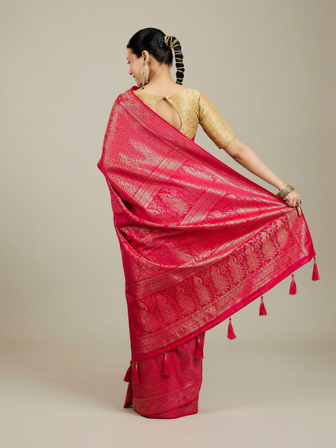 Mohey Rani Pink Floral Jaal Patterned Saree with Bel Buti Borders