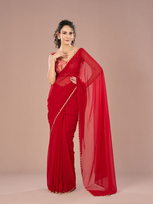 Mohey Georgette Enchantress Red Saree