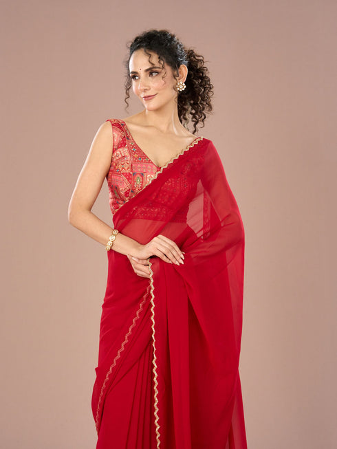 Mohey Georgette Enchantress Red Saree