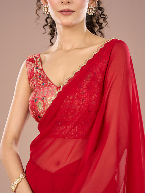 Mohey Georgette Enchantress Red Saree