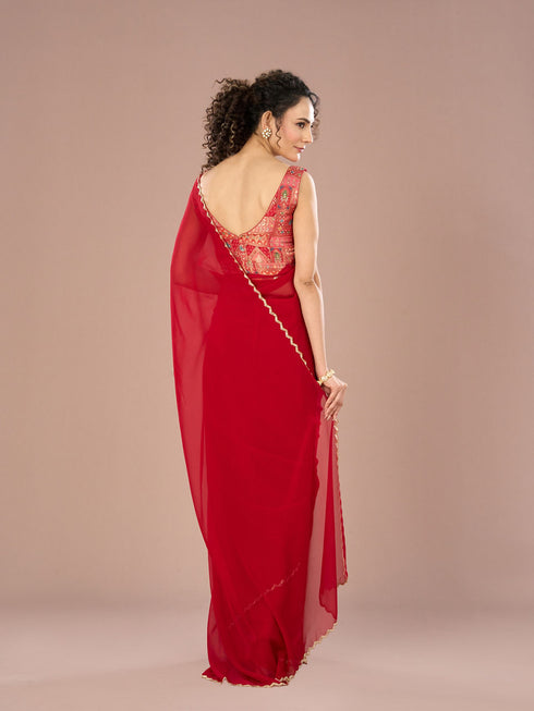 Mohey Georgette Enchantress Red Saree